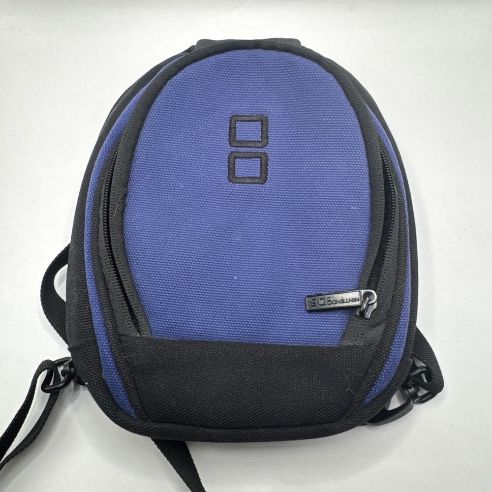 Nintendo DS 3DS Carrying Case Blue Rare Canvas Backpack Style Straps On Bag